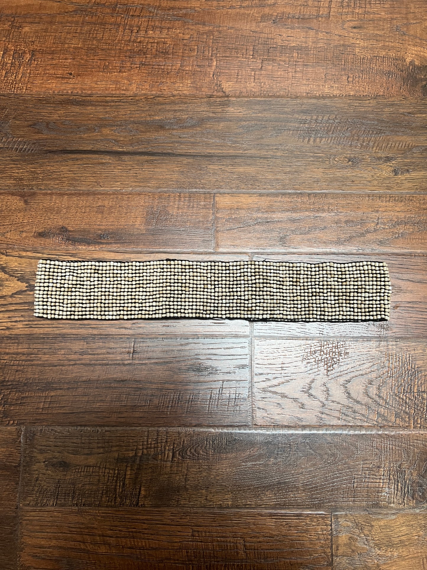 Vintage Style Accessories - Glass Seed Beaded Waist Belt with Wood Buckle - Sandy Beige - 31.5"