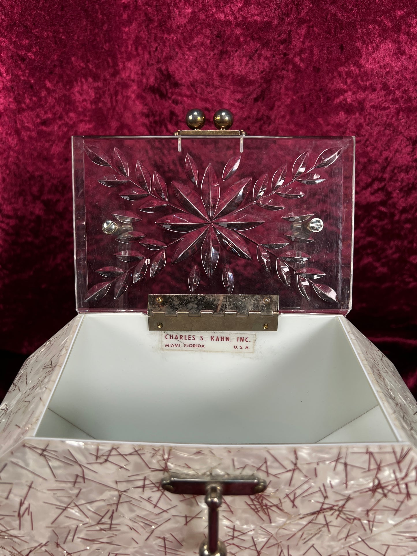 Vintage 1950s Lucite Box Purse – Charles S. Kahn Gold Confetti Clear Handbag