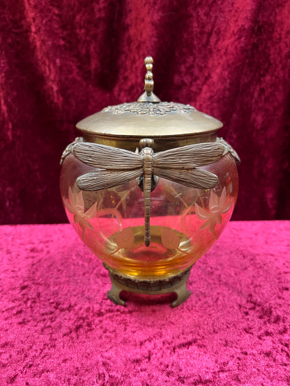 Vintage Oddities - Antique Art Nouveau Opium Jar - Etched Amber Glass - Castilian Poland
