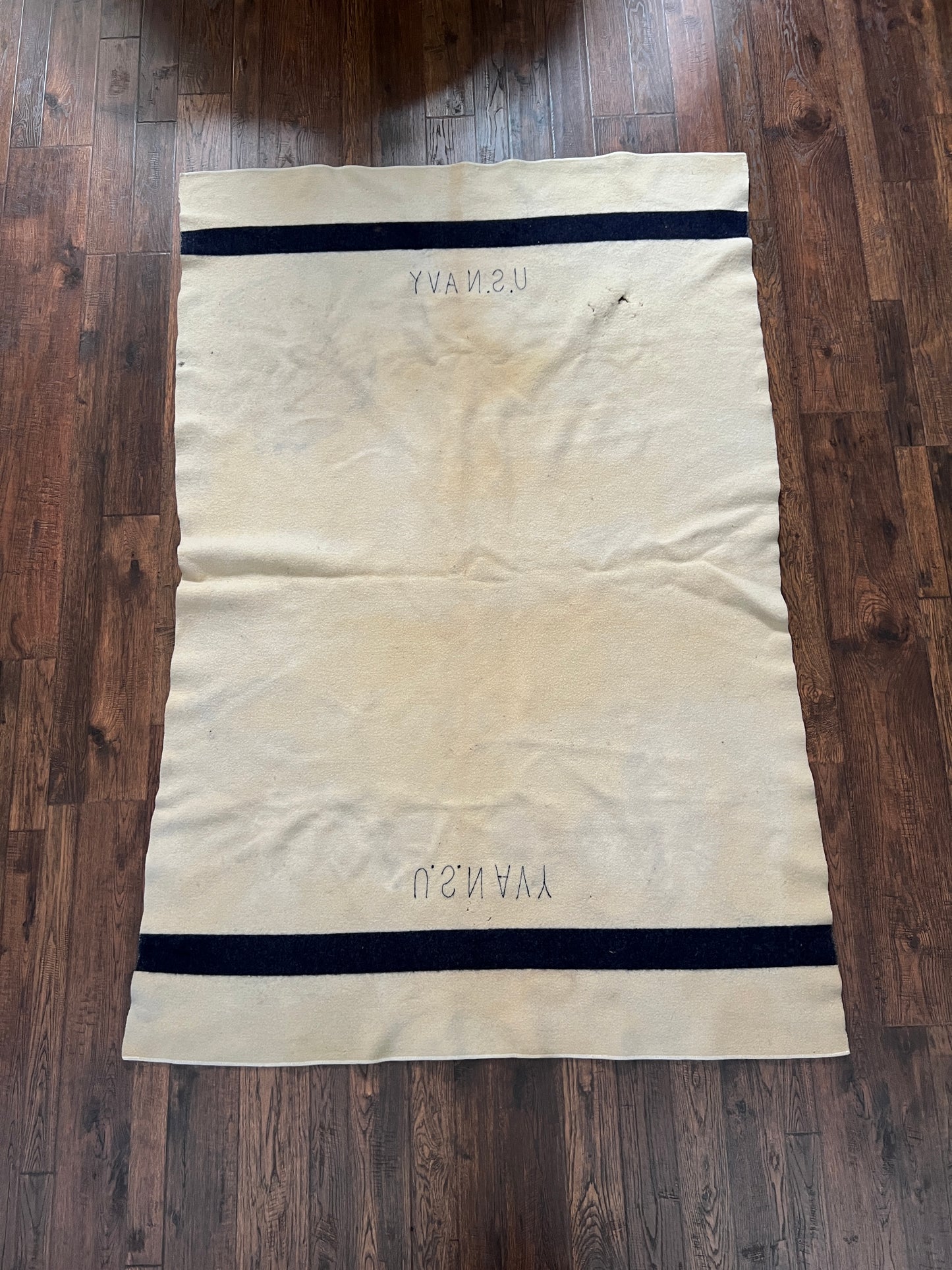 Vintage Military Issue Wool Blanket – WWII US Navy Blue Stripe