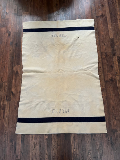Vintage Military Issue Wool Blanket – WWII US Navy Blue Stripe