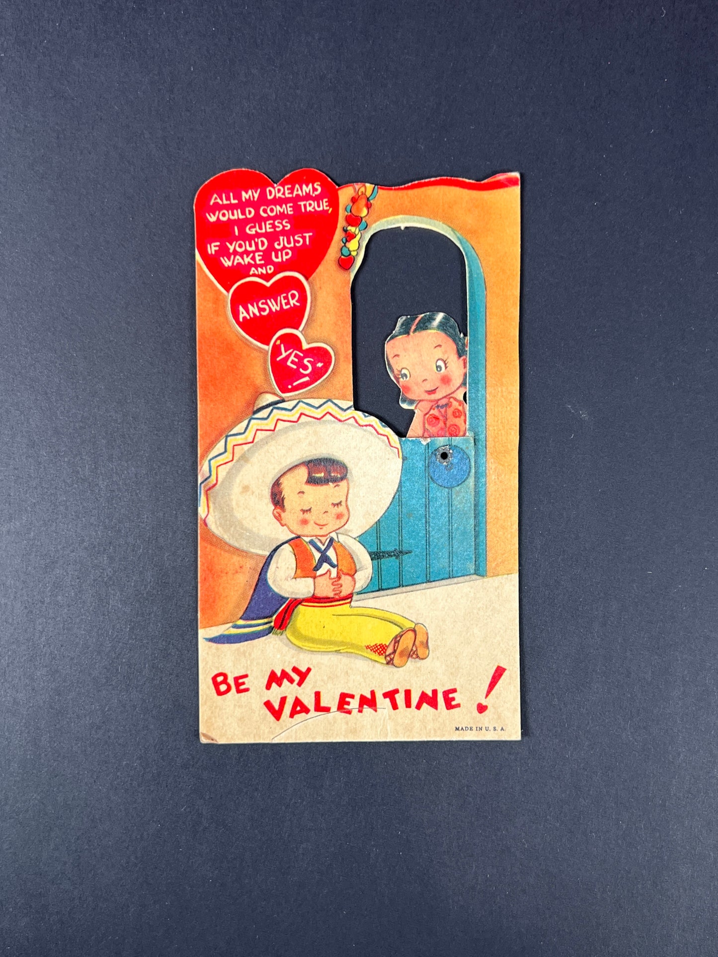 Vintage Ephemera - Mechanical Valentine’s Day Card - All My Dreams Would Come True - Made In USA