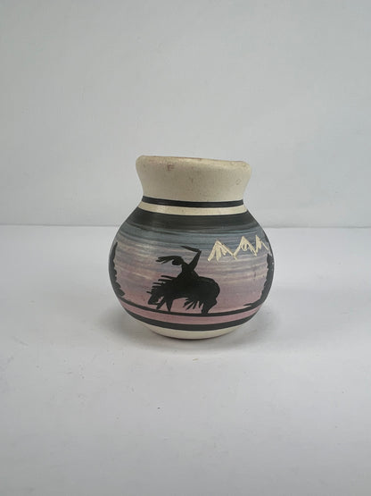 Vintage Pottery - Painted Miniature Vase - Signed Navajo - 1987