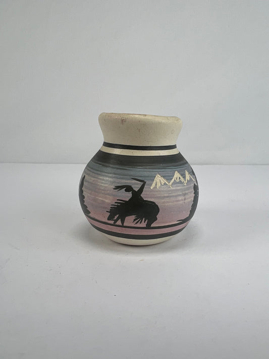 Vintage Pottery - Painted Miniature Vase - Signed Navajo - 1987