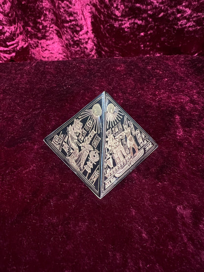 Vintage Metal Pyramid Paperweight - Gold Hieroglyphic Egyptian Souvenir