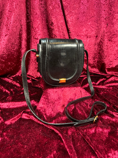 Vintage Black Leather Crossbody Bag - Bally Italy Saddle Purse