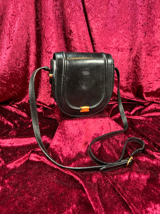 Vintage Black Leather Crossbody Bag - Bally Italy Saddle Purse