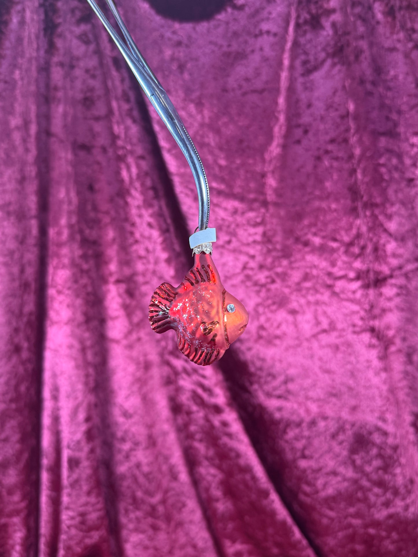 Vintage Christmas - Handblown Glass Ornament - Red Rhinestone Eyes Fish - Poland