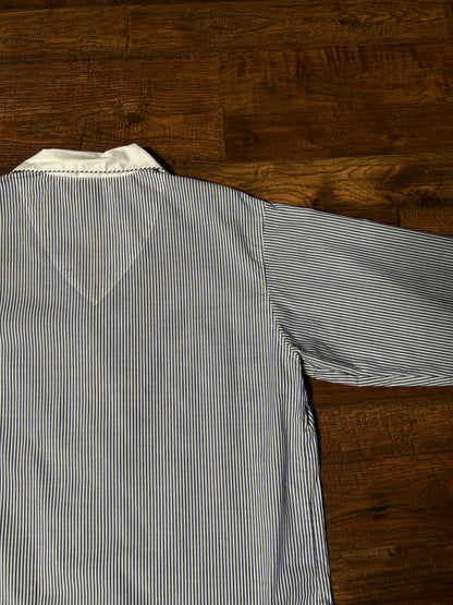 Vintage Christian Dior Monsieur Cotton Blend Pajama Shirt - Blue Pinstripe Top - X-Large
