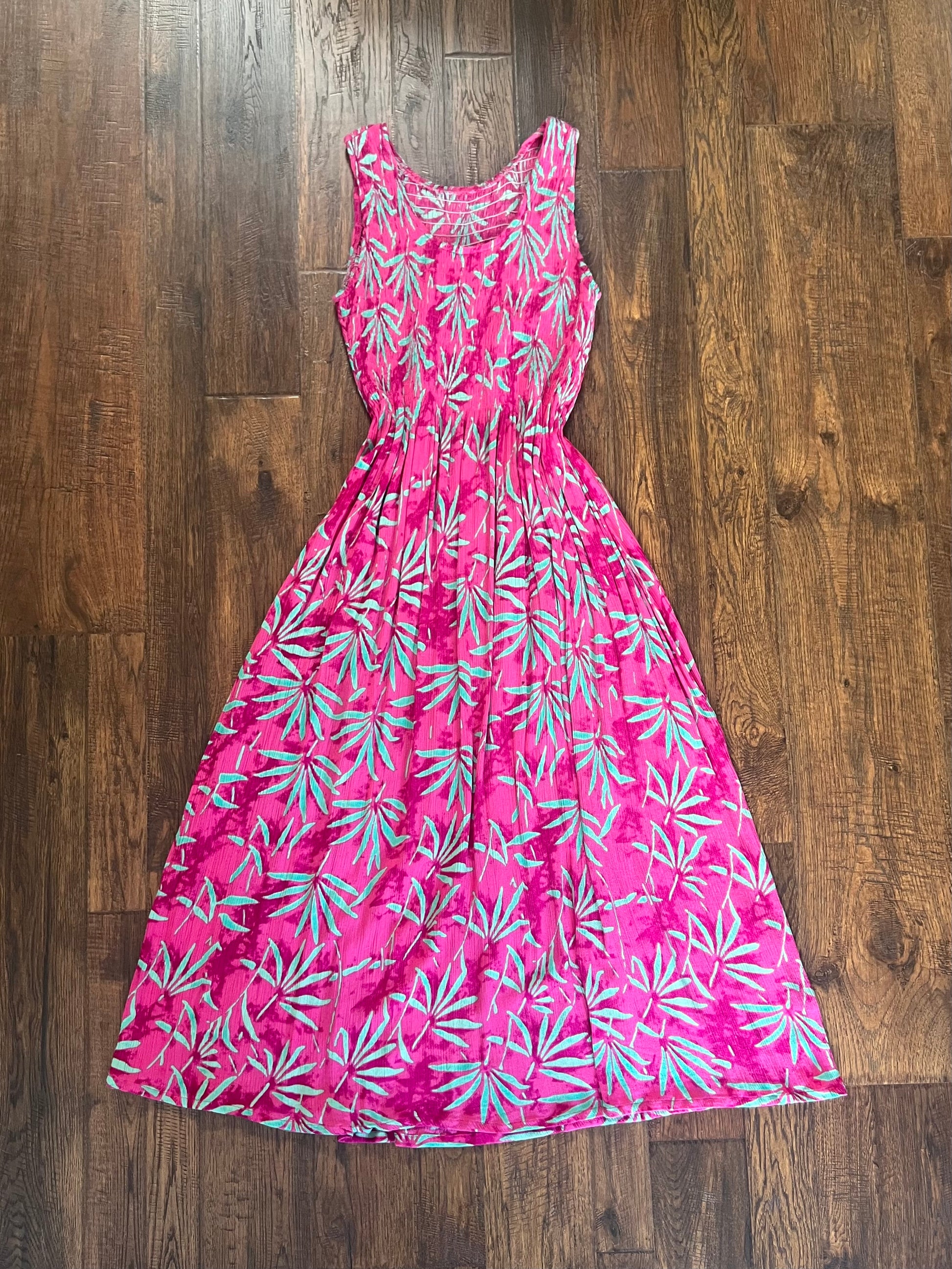 Vintage Clothing - Sleeveless Maxi Sun Dress - Hot Pink - Teal Tropica The Cat Vintage Vintage Clothing - Sleeveless Maxi Sun Dress - Hot Pink - Teal Tropica The Cat Vintage