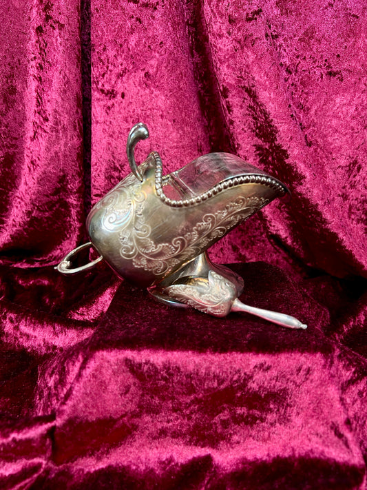 Vintage Silverplate Sugar Scuttle - Engraved Scrollwork Tea Service