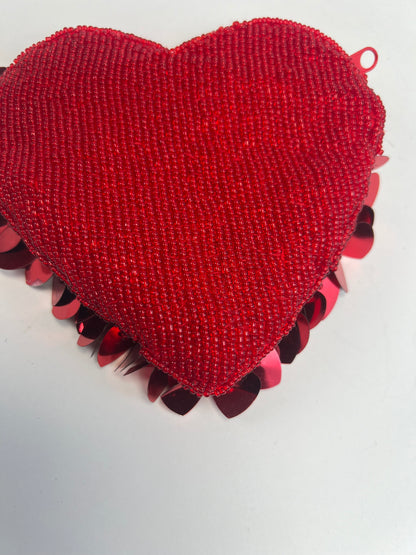 Vintage Wallet - Heart-Shaped Beaded Coin Purse - Red - Zipper Closure - Neiman Marcus