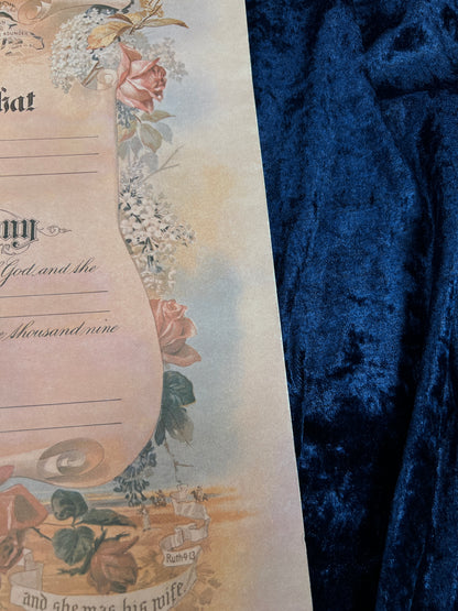 Vintage Paper Marriage Certificate - Victorian Style Pink Roses Holy Matrimony Keepsake
