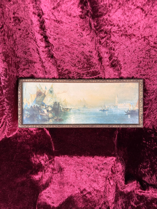 Antique Framed Chromolithograph Wall Art - Traders In The Grand Canal of Venice