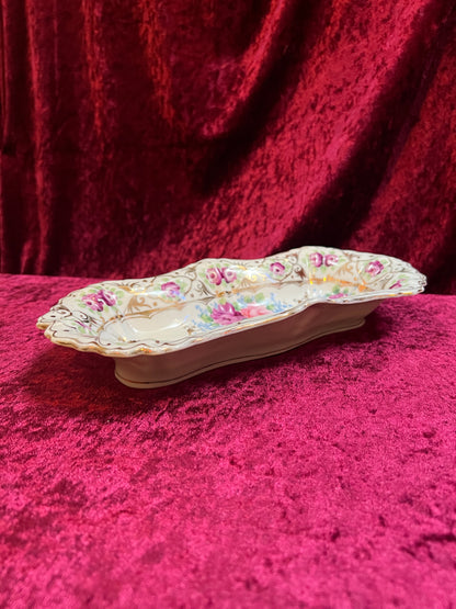 Vintage Trinket Dish - Hand Painted Porcelain - Pink and Purple English Roses - Noritake