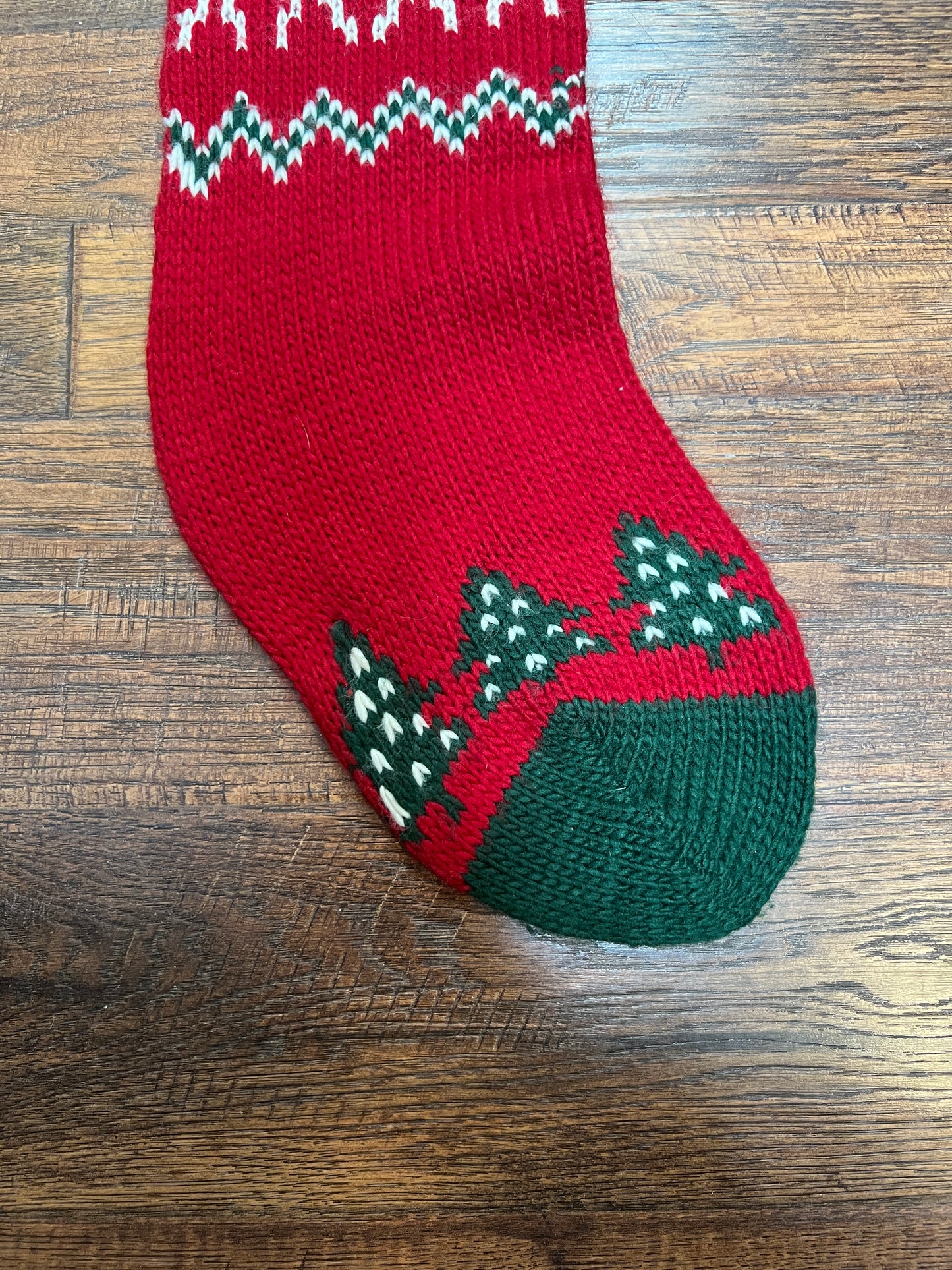 Vintage Christmas - Knit Stocking - White Reindeer on Red