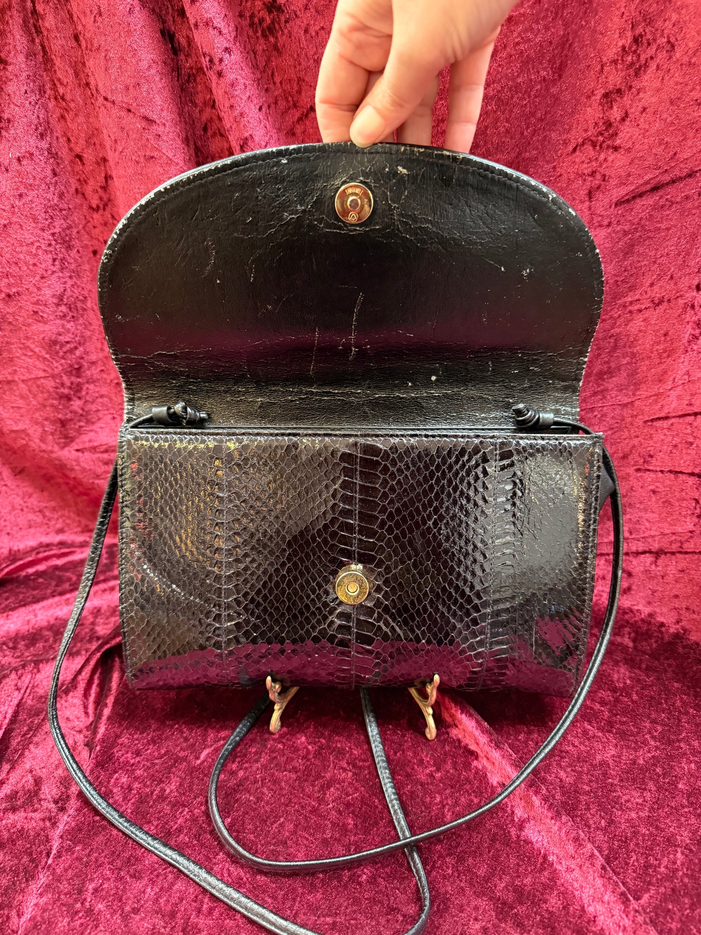 Vintage Accessories - Crossbody Evening Purse - Genuine Black Snakeskin - Jennifer Moore