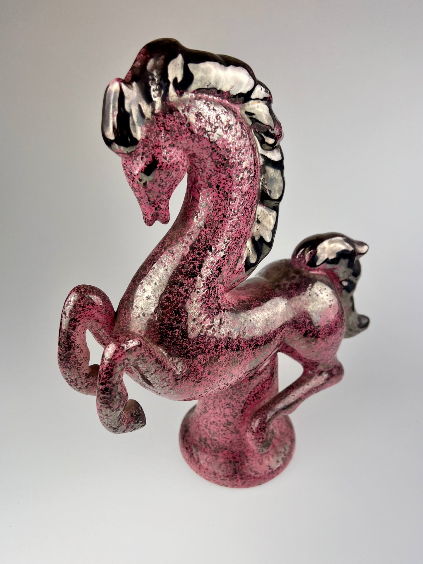 Rare Mid Century Sascha Brastoff Pink & Silver Horse Figurine | California Pottery