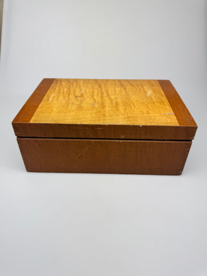 Vintage Streamlined Design Wooden Jewelry Box with Red Bakelite Handle