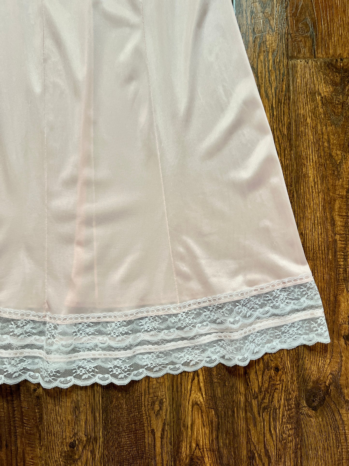 Vintage Silky Dress Slip with  Sheer Lace Yoke - Blush Pink - Body Lites
