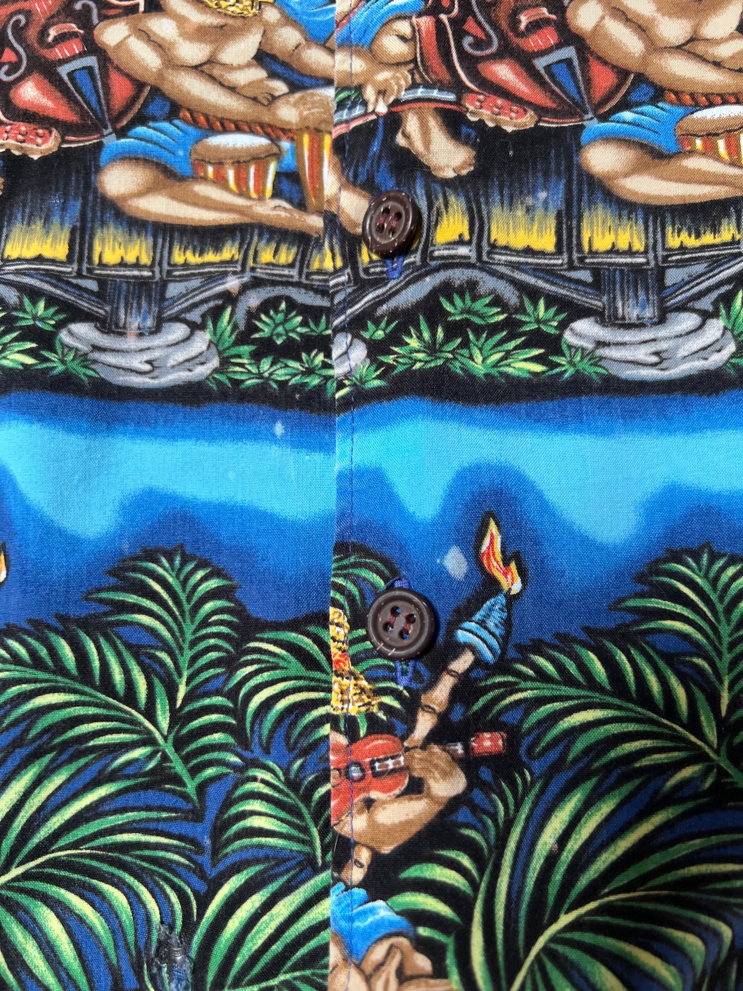 Vintage Clothing - Short Sleeve Button Up Hawaiian Shirt - Tropical Party Scene - Dietrich Varez - Reyn Spooner - Medium