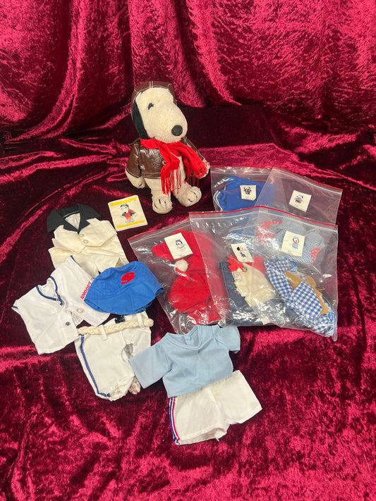 Vintage 1979 Plush Snoopy Doll and His Wardrobe - 10 Outfits - Determined Productions Inc.
