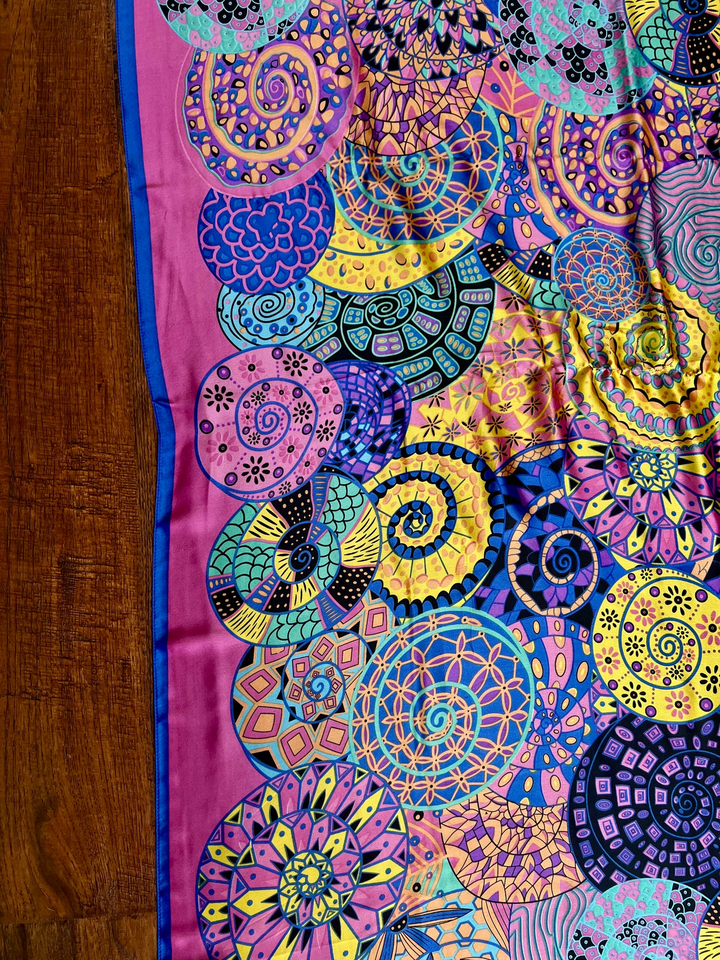 Vintage Hermes Long 100% Silk Scarf - Reves d'Escargot Snails' Dream Pink and Blue Design