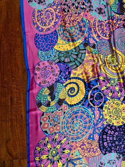 Vintage Hermes Long 100% Silk Scarf - Reves d'Escargot Snails' Dream Pink and Blue Design