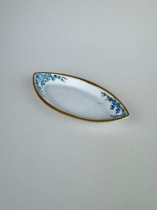 Vintage German Hand Painted Trinket Dish - Blue Forget-Me-Nots