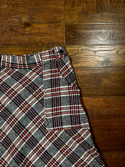 Vintage Wool Blend Plaid Skirt - Trousers Up Patch Pocket A-Line - Size Medium