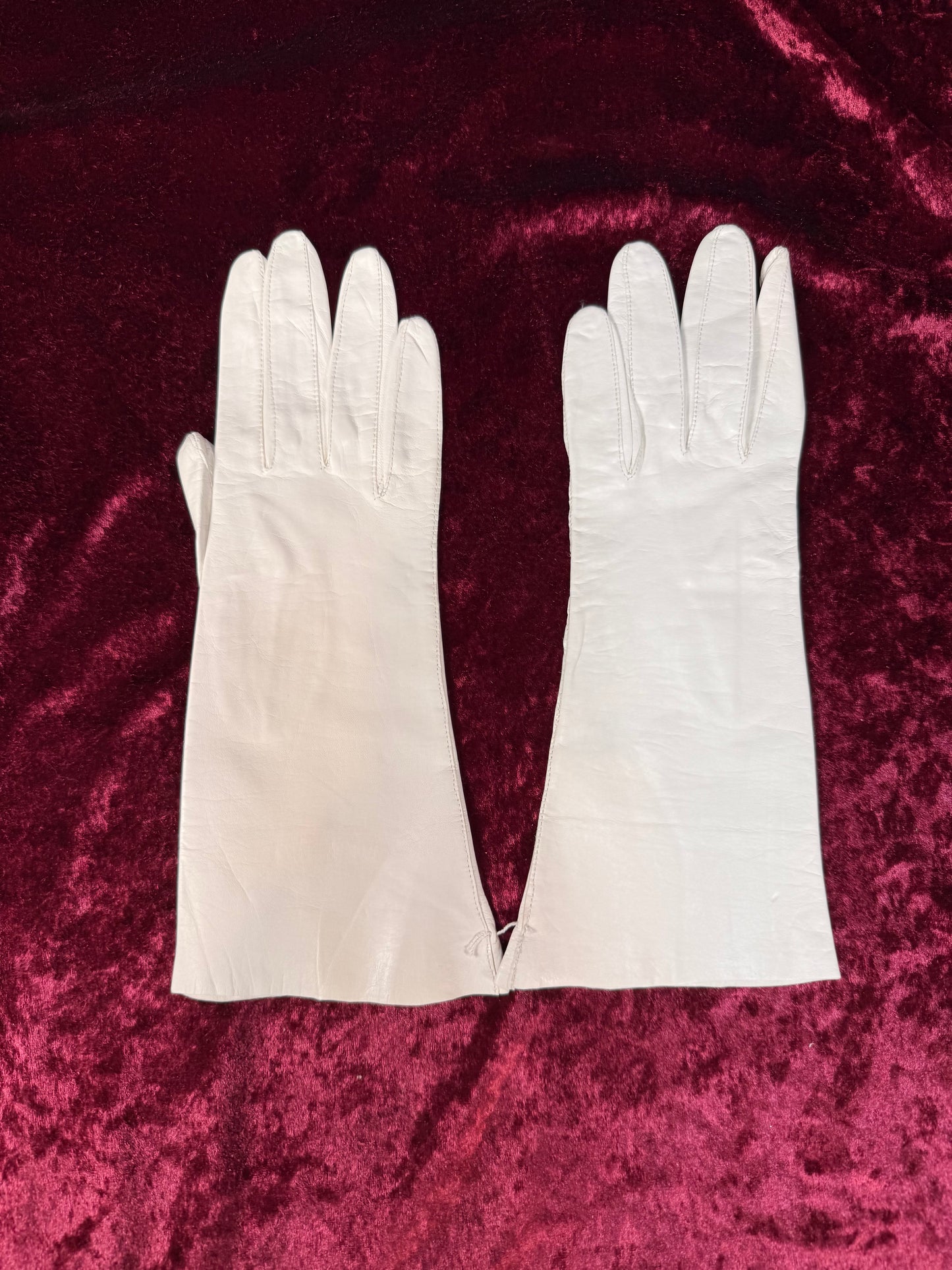 Vintage Italian Leather Gloves – Cream Wrist Length Size 6.5