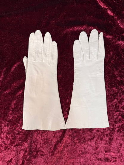 Vintage Italian Leather Gloves – Cream Wrist Length Size 6.5