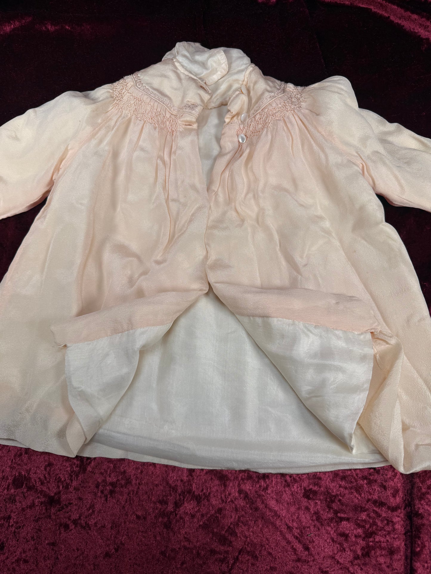 Vintage Pink Silk Baby Capelet – Hand Smocked Nursery Heirloom