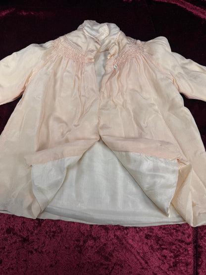 Vintage Pink Silk Baby Capelet – Hand Smocked Nursery Heirloom