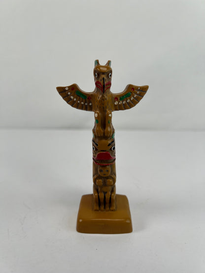 Vintage Souvenir - Thunderbird Totem Pole Figurine - Resin and Wood - 3 7/8"