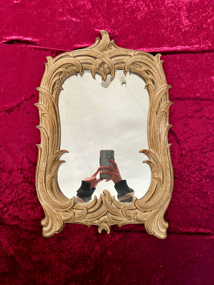 Vintage Syroco Wood Wall Mirror - Ornate Rococo Gold Hued Frame