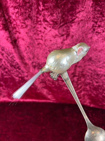 Vintage Christmas - Glass Clip-On Ornament - White Mouse with Nylon Hair Tail