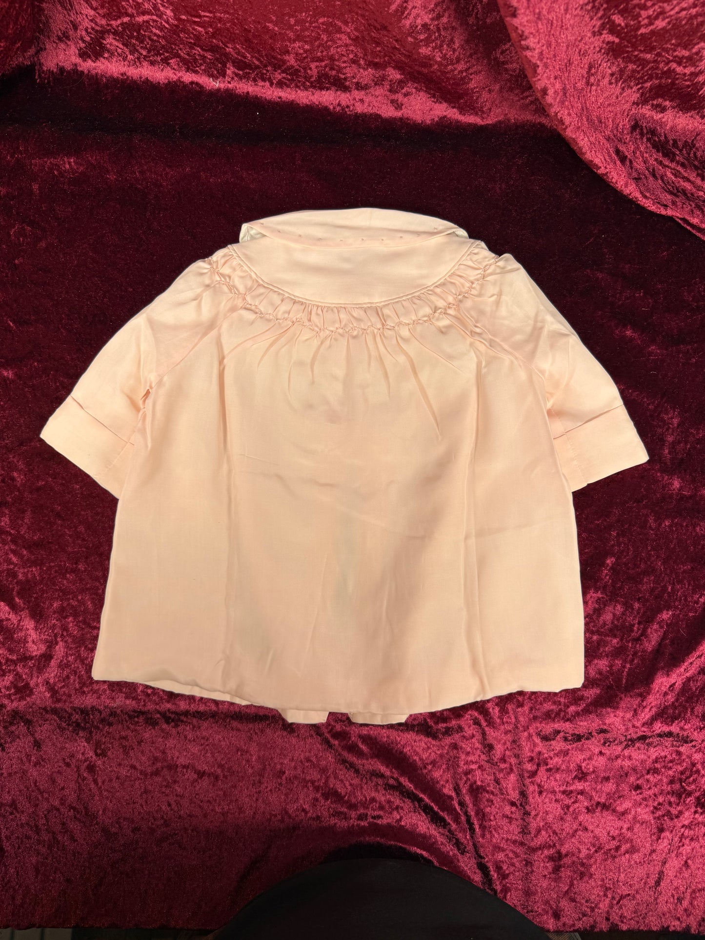 Vintage Silk Baby Capelet – Blush Pink Embroidered Lined Infant Coat