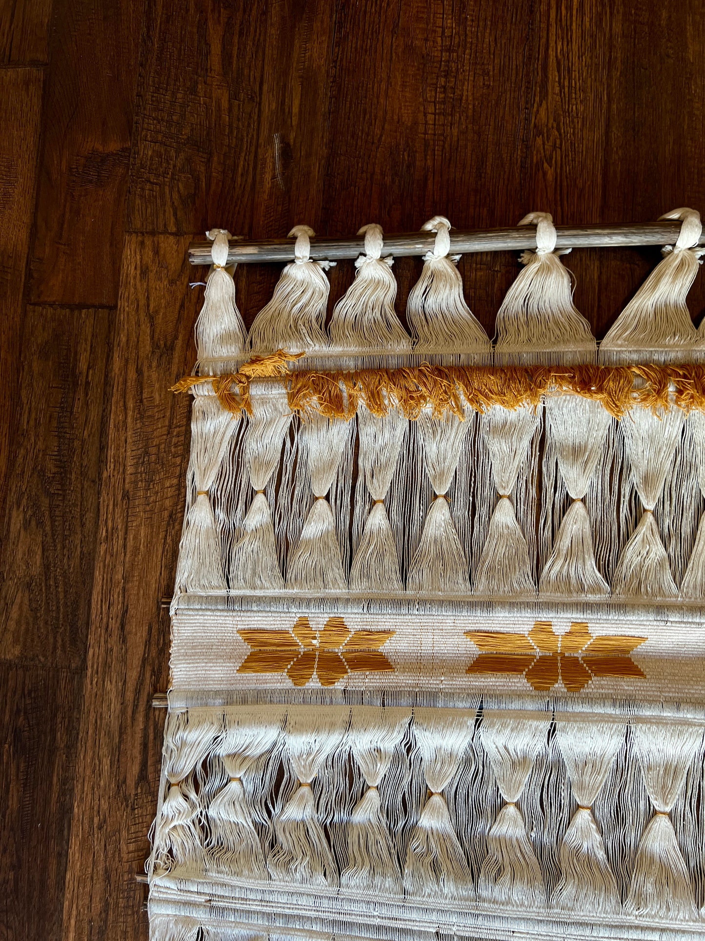 Vintage Colombian Woven Wall Hanging - 1970s Boho Tapestry - Cream and Gold