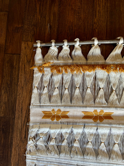 Vintage Colombian Woven Wall Hanging - 1970s Boho Tapestry - Cream and Gold