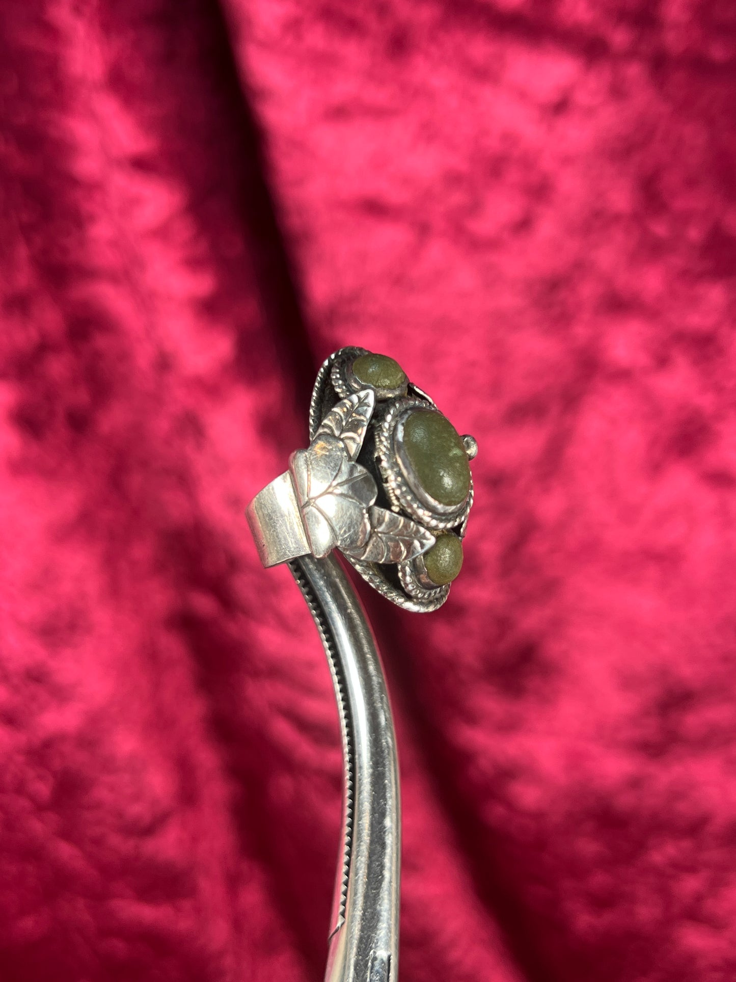 Vintage Jewelry - Adjustable Poison Ring - Sterling Silver - Green Center Stone - Taxco