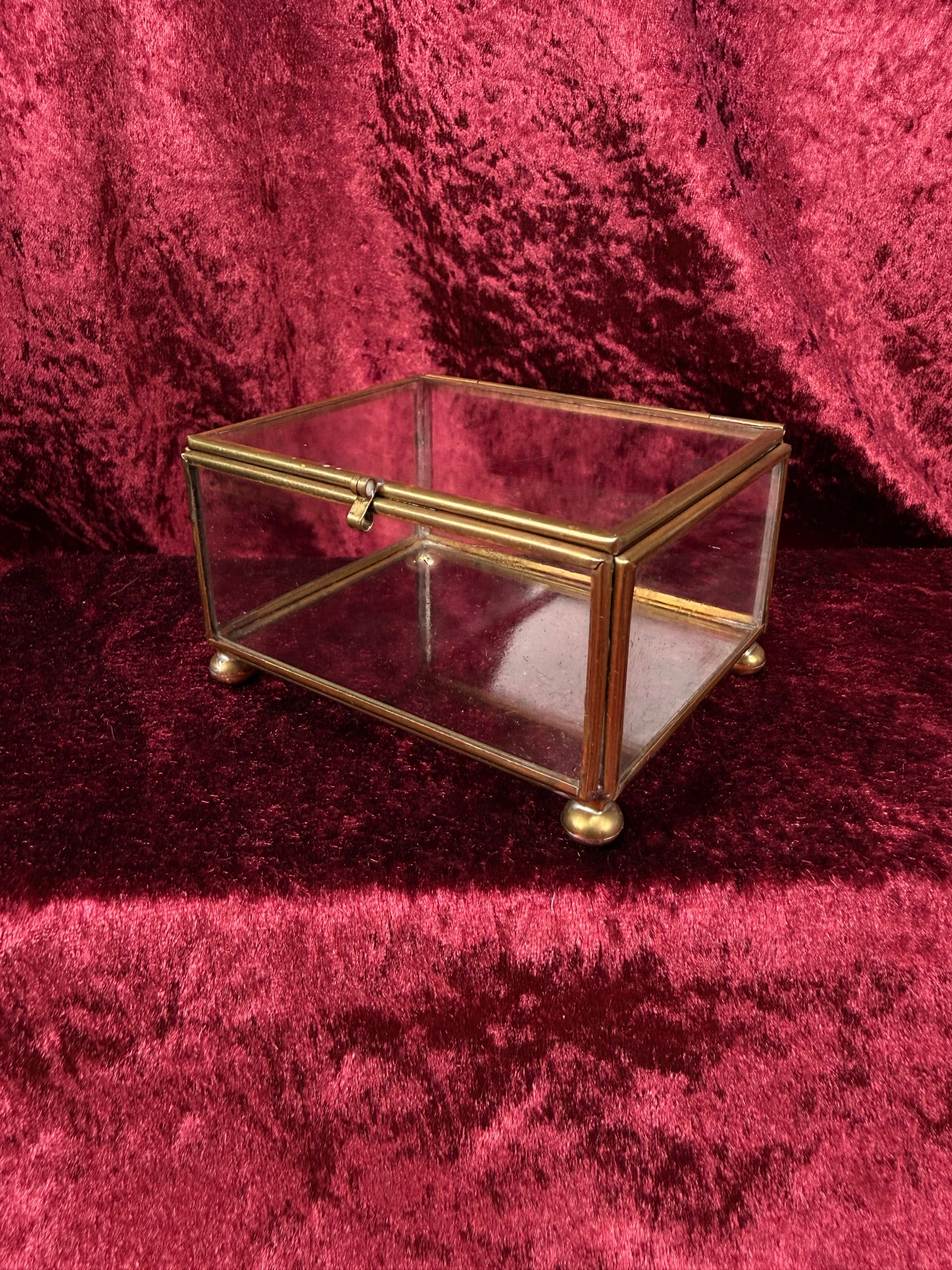 Vintage Brass and Glass Jewelry Box – Footed Display Case Trinket Holder