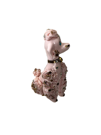 Vintage Figurine - Pink Spaghetti Poodle with Blue Rhinestone Eyes - 1950s