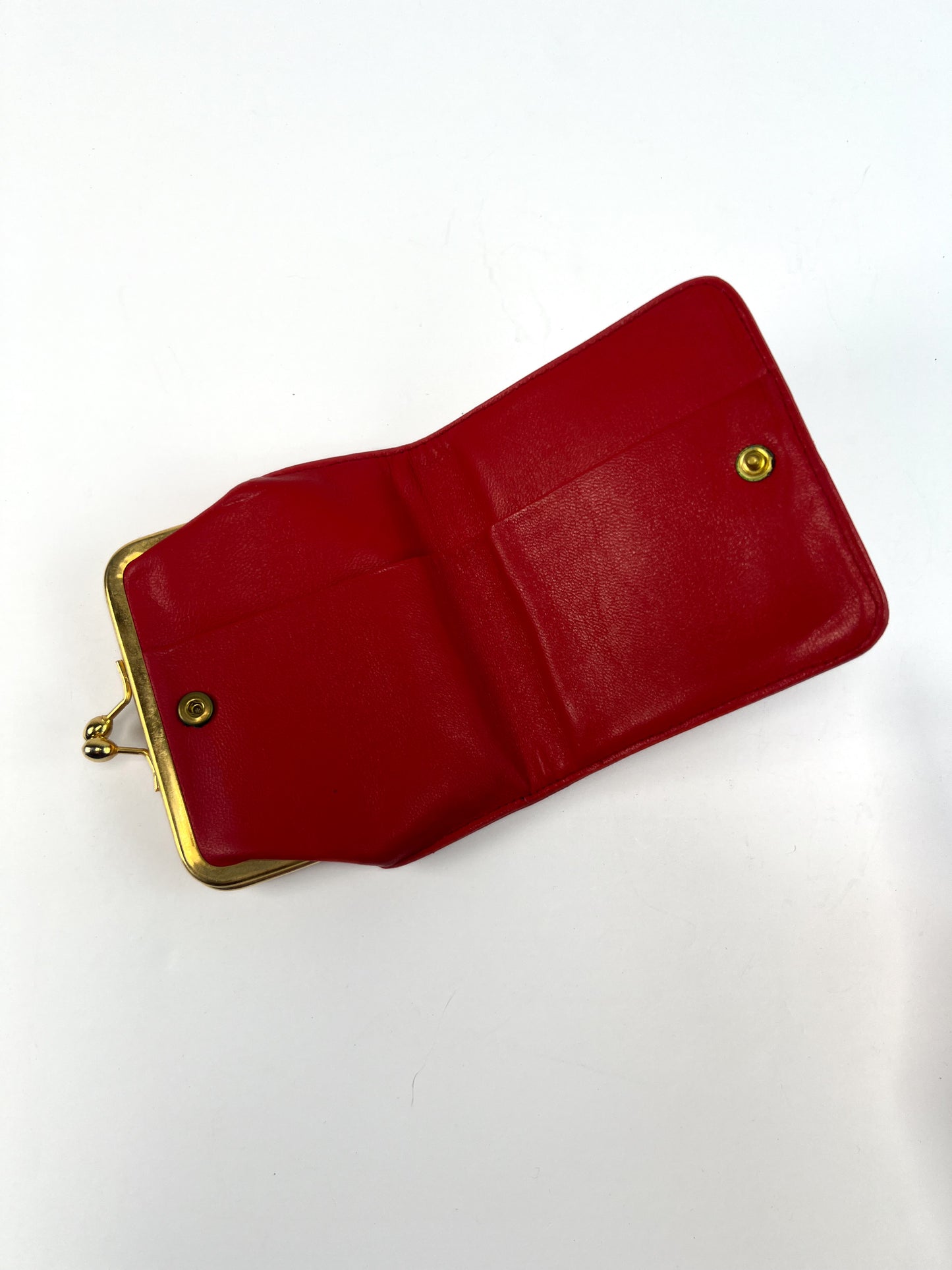 Vintage Wallet - Genuine Leather Bifold - Fire Engine Red - Embossed Gold Fleu-de-Lis