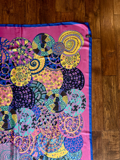 Vintage Hermes Long 100% Silk Scarf - Reves d'Escargot Snails' Dream Pink and Blue Design