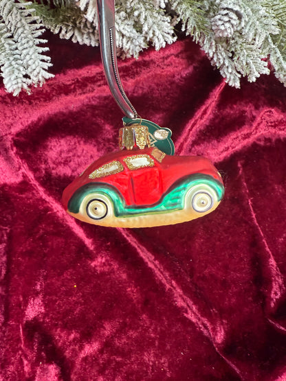 Vintage Christmas - Handblown Glass Ornament - Red Car - Christborn - Germany