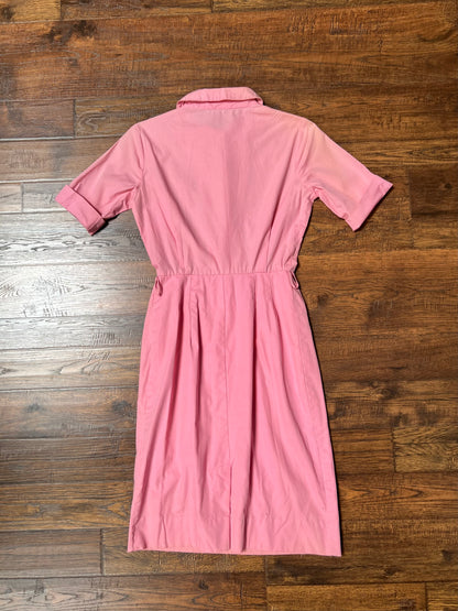Vintage Clothing - Button Front Shirt Dress - Cotton Candy Pink - Small