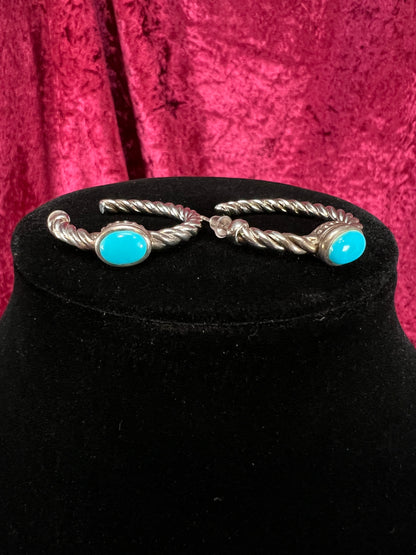 Vintage Style Sterling Silver Twisted Hoop Earrings – Cinderella Turquoise Cabochon