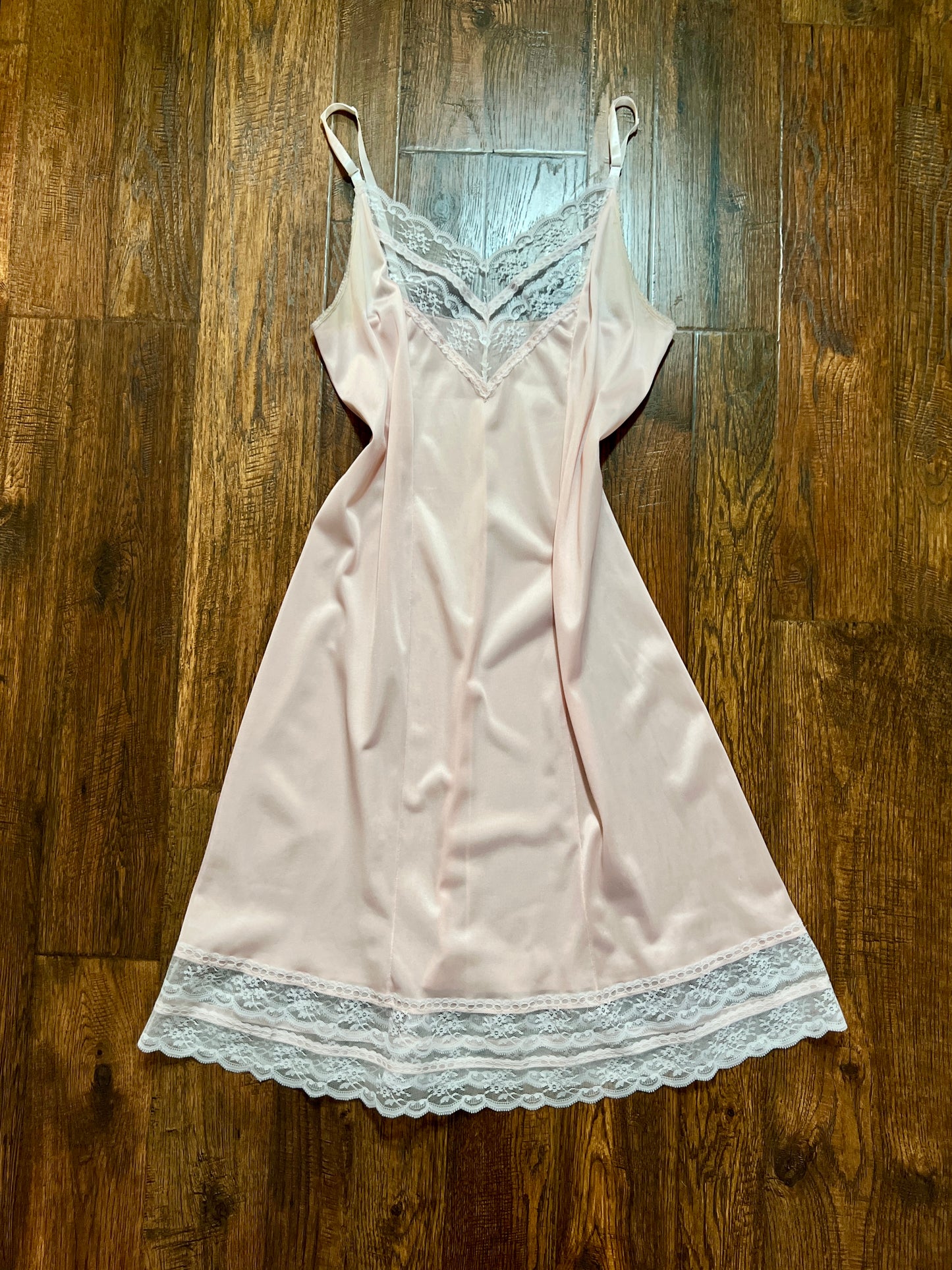 Vintage Silky Dress Slip with  Sheer Lace Yoke - Blush Pink - Body Lites