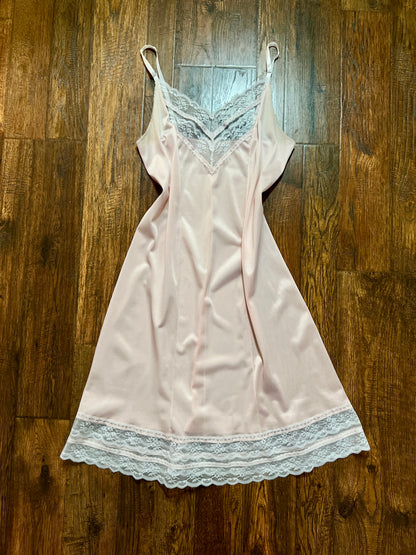 Vintage Silky Dress Slip with  Sheer Lace Yoke - Blush Pink - Body Lites